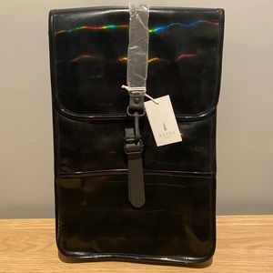 Rains Black Holographic Backpack NWT